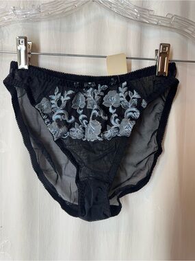 Vintage Felina Black Sheer Brief with Floral Embroidery